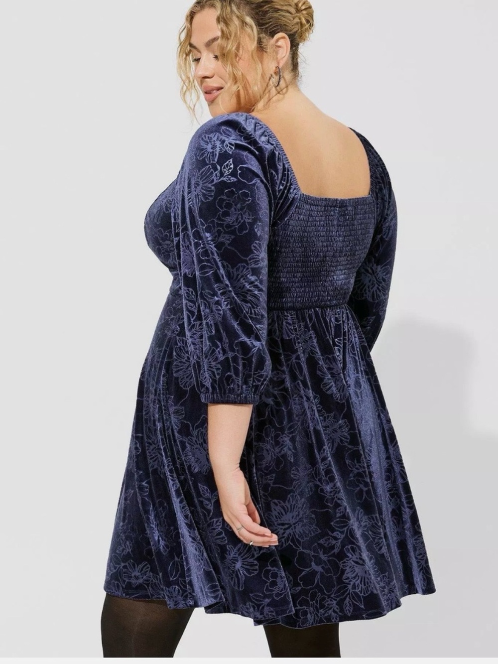Torrid Velvet Floral Fit & Flare Dress in Deep Navy - Picture 3 of 9